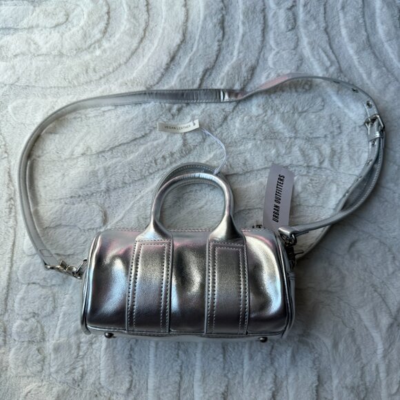 NEW Urban Outfitters Lizzie Mini Duffle Bag Silver - Picture 2 of 5